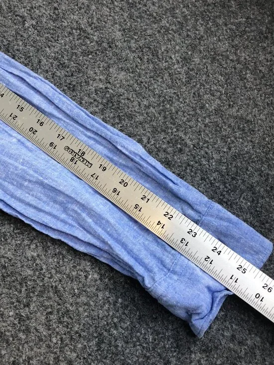 H&M Shirt Mens Extra Large Blue Linen Blend Long Sleeve Button Chambray - Picture 4 of 9